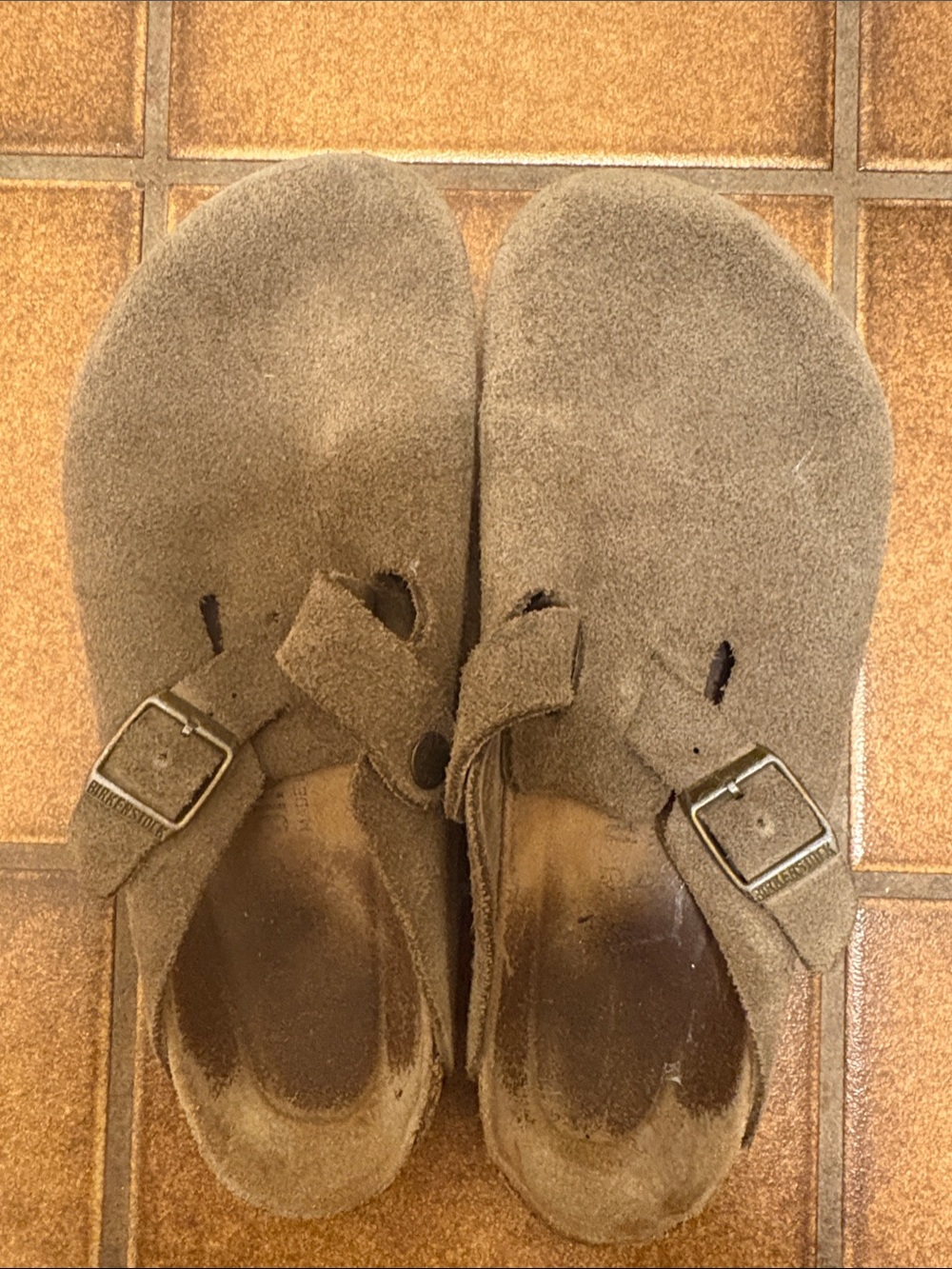 Birkenstock Suede Boston Slip-On Clogs with Buckle - Taupe